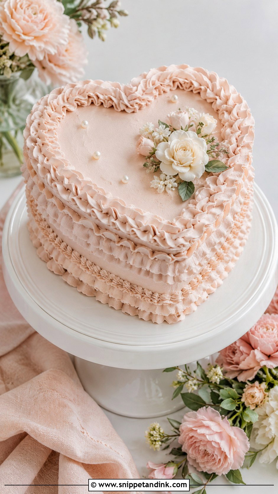 Small Heart Shaped Wedding Cake With Ruffle Piping - Snippet and Ink - 25 Small Heart Shaped Wedding Cake Ideas
