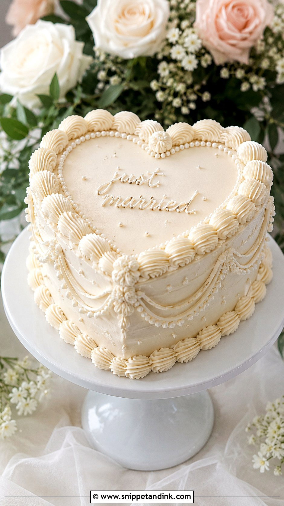 Small Heart Shaped Wedding Cake With Vintage Piping - Snippet and Ink - 25 Small Heart Shaped Wedding Cake Ideas