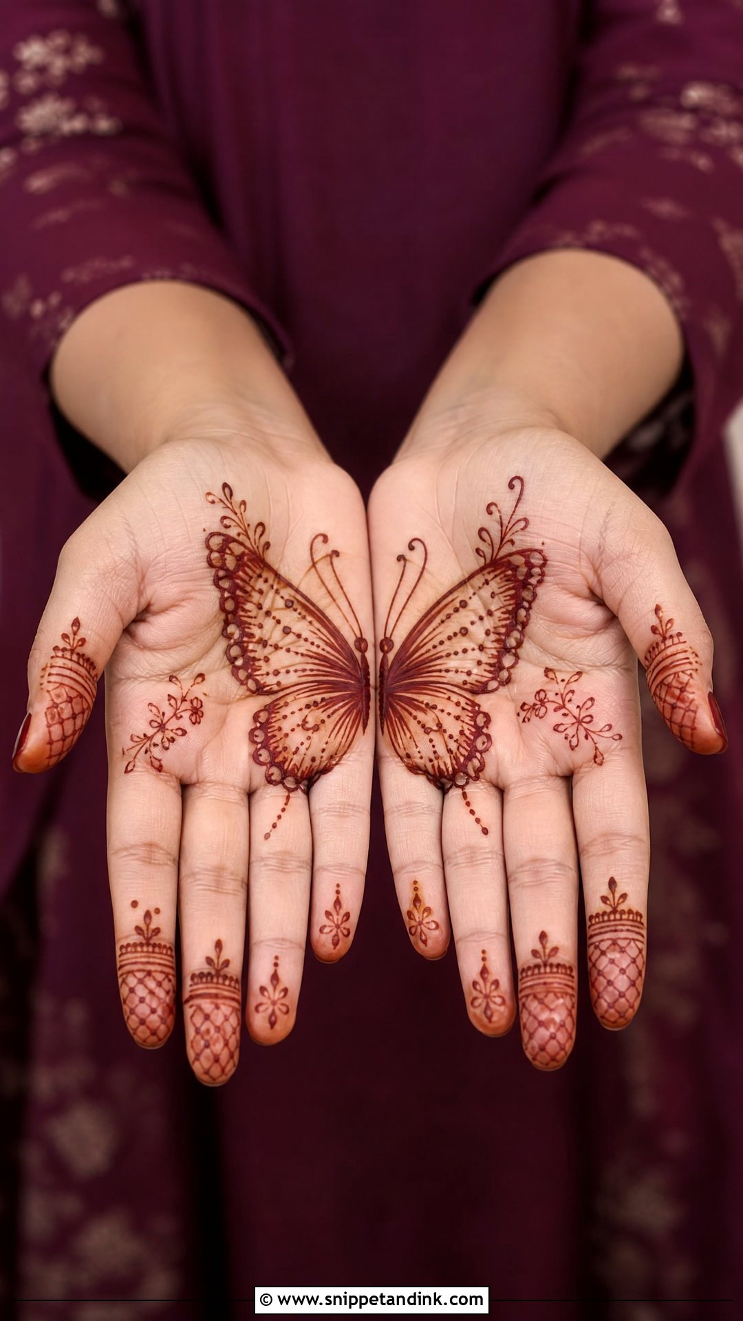 Small Palm Butterfly Mehndi Design - Snippet and Ink - 30 Small Palm Mehndi Designs