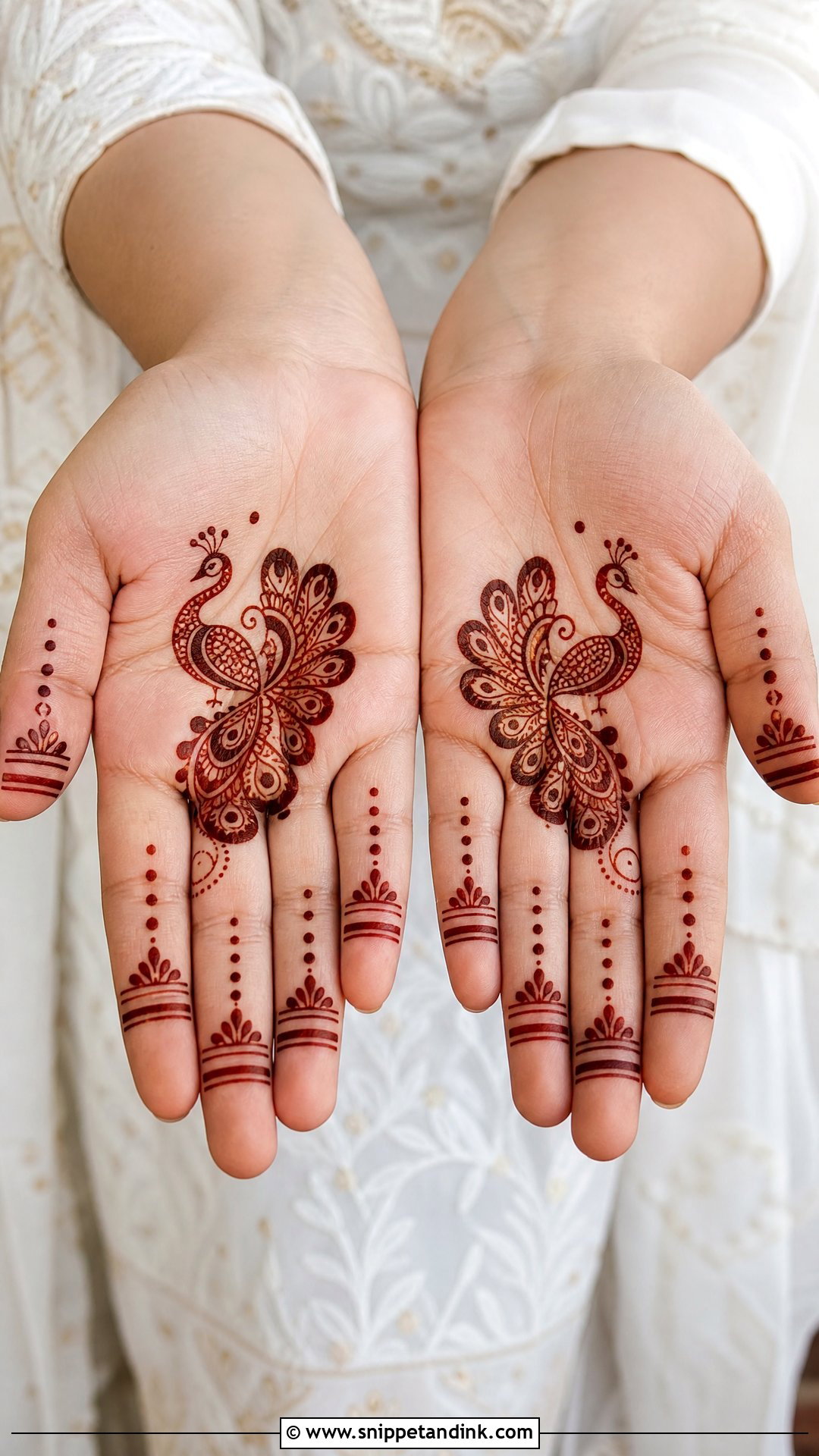 Small Palm Peacock Mehndi Design - Snippet and Ink - 30 Small Palm Mehndi Designs