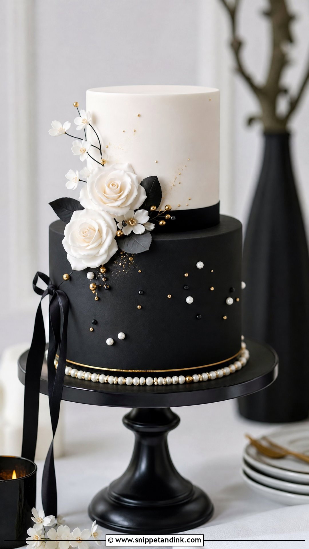 Small Two Tier Black And White Wedding Cake - Snippet and Ink - 20 Small Two Tier Cake Ideas for Wedding