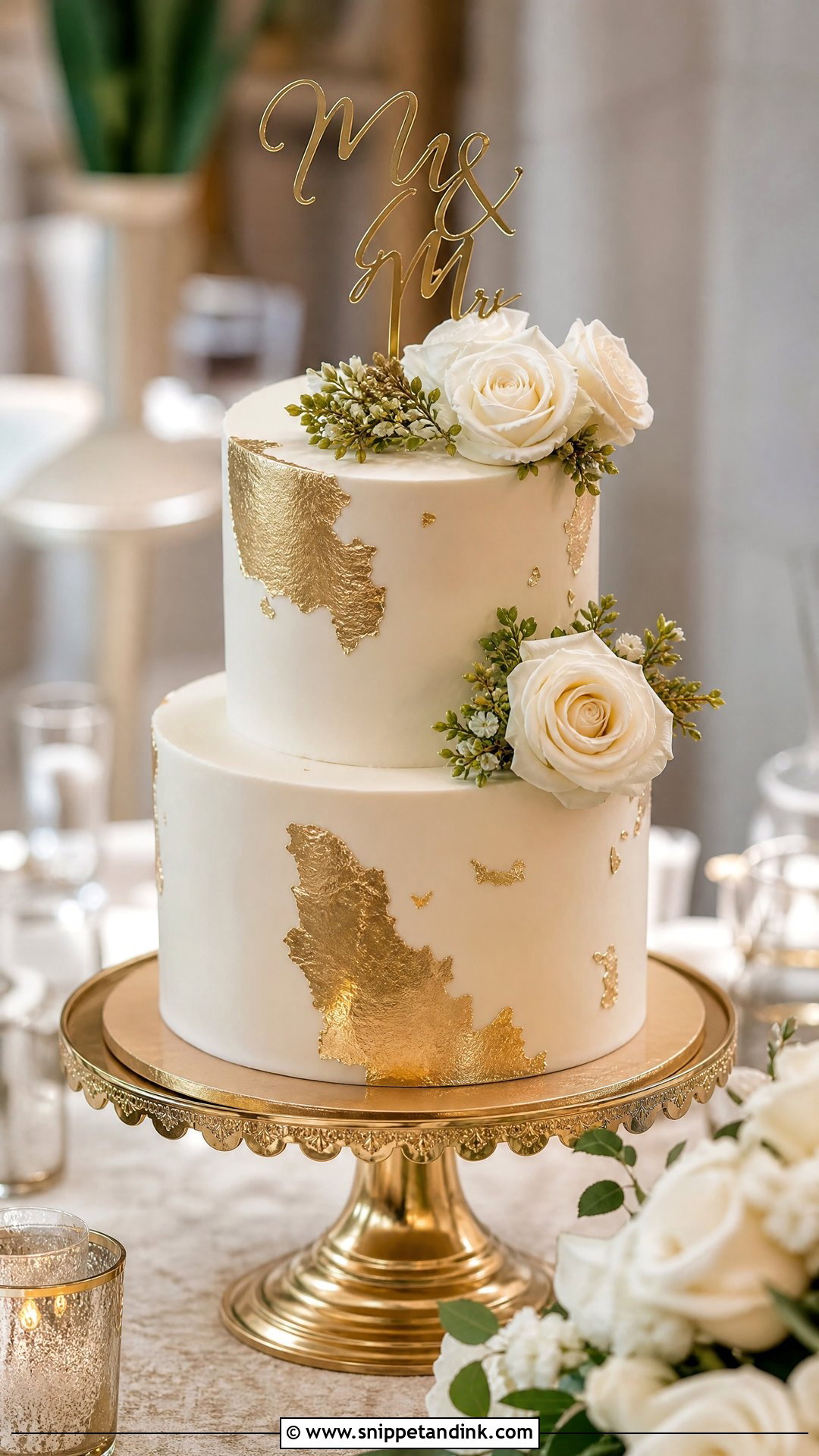 Small Two Tier Gold Leaf Wedding Cake - Snippet and Ink - 20 Small Two Tier Cake Ideas for Wedding