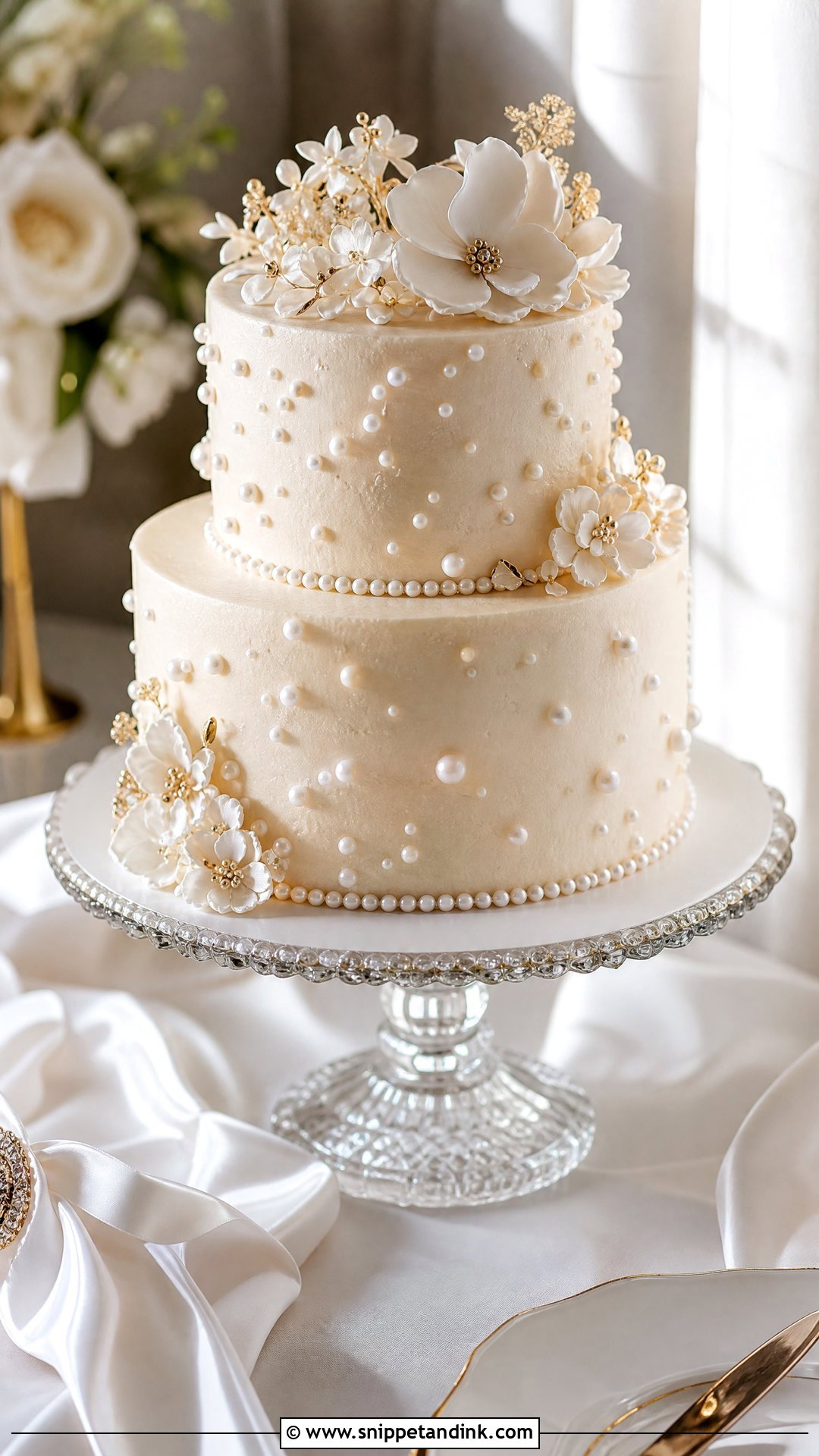 Small Two Tier Pearl Wedding Cake - Snippet and Ink - 20 Small Two Tier Cake Ideas for Wedding