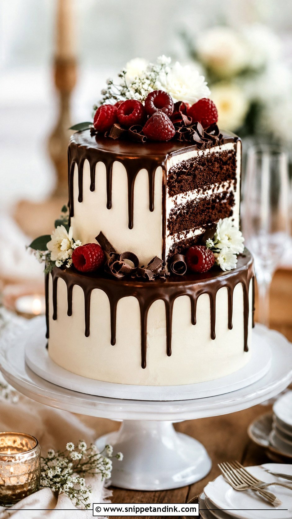 Small Two Tier Wedding Cake With Chocolate Drip - Snippet and Ink - 20 Simple Small Two Tier Wedding Cake Ideas