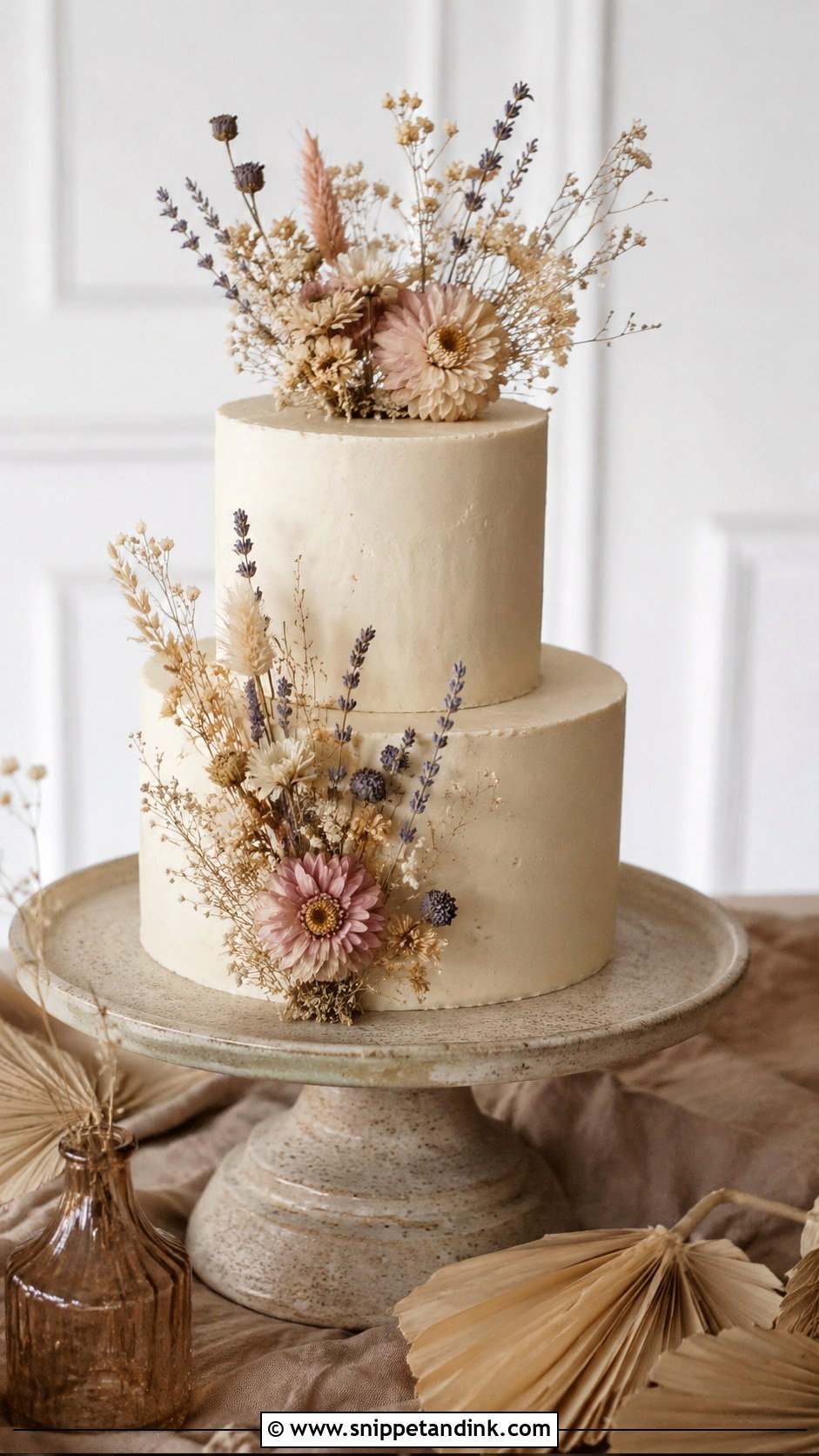 Small Two Tier Wedding Cake With Dried Flowers - Snippet and Ink - 20 Simple Small Two Tier Wedding Cake Ideas