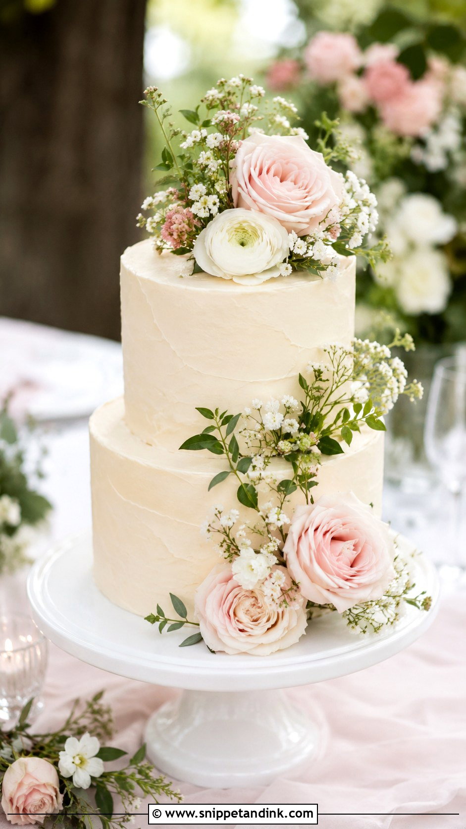 Small Two Tier Wedding Cake With Fresh Flowers - Snippet and Ink - 20 Simple Small Two Tier Wedding Cake Ideas
