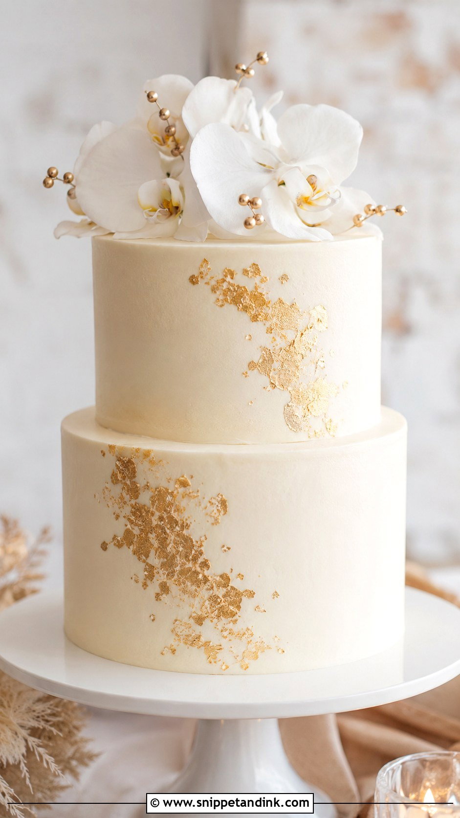 Small Two Tier Wedding Cake With Gold Leaf - Snippet and Ink - 20 Simple Small Two Tier Wedding Cake Ideas