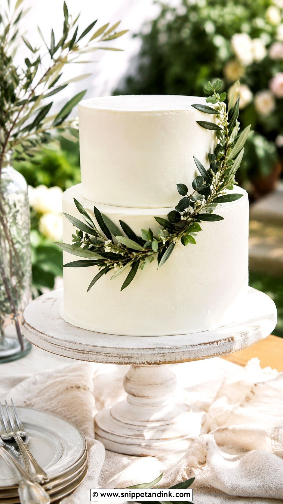 Small Two Tier Wedding Cake With Greenery - Snippet and Ink - 20 Simple Small Two Tier Wedding Cake Ideas