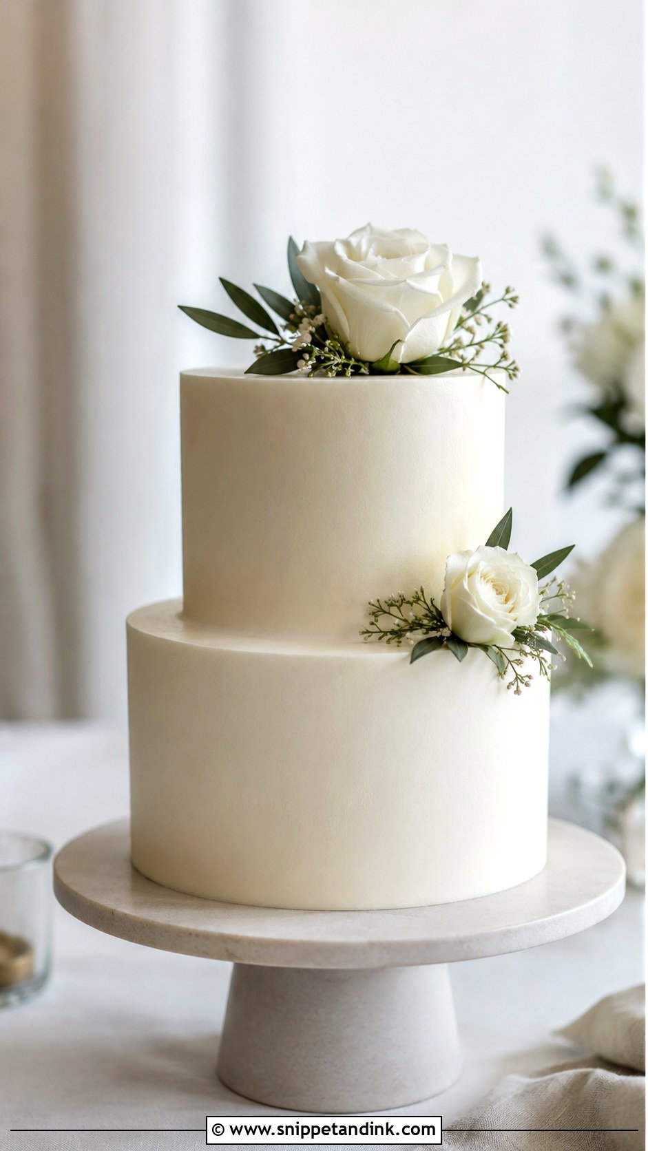 Small Two Tier Wedding Cake With Minimal Flowers - Snippet and Ink - 20 Simple Small Two Tier Wedding Cake Ideas