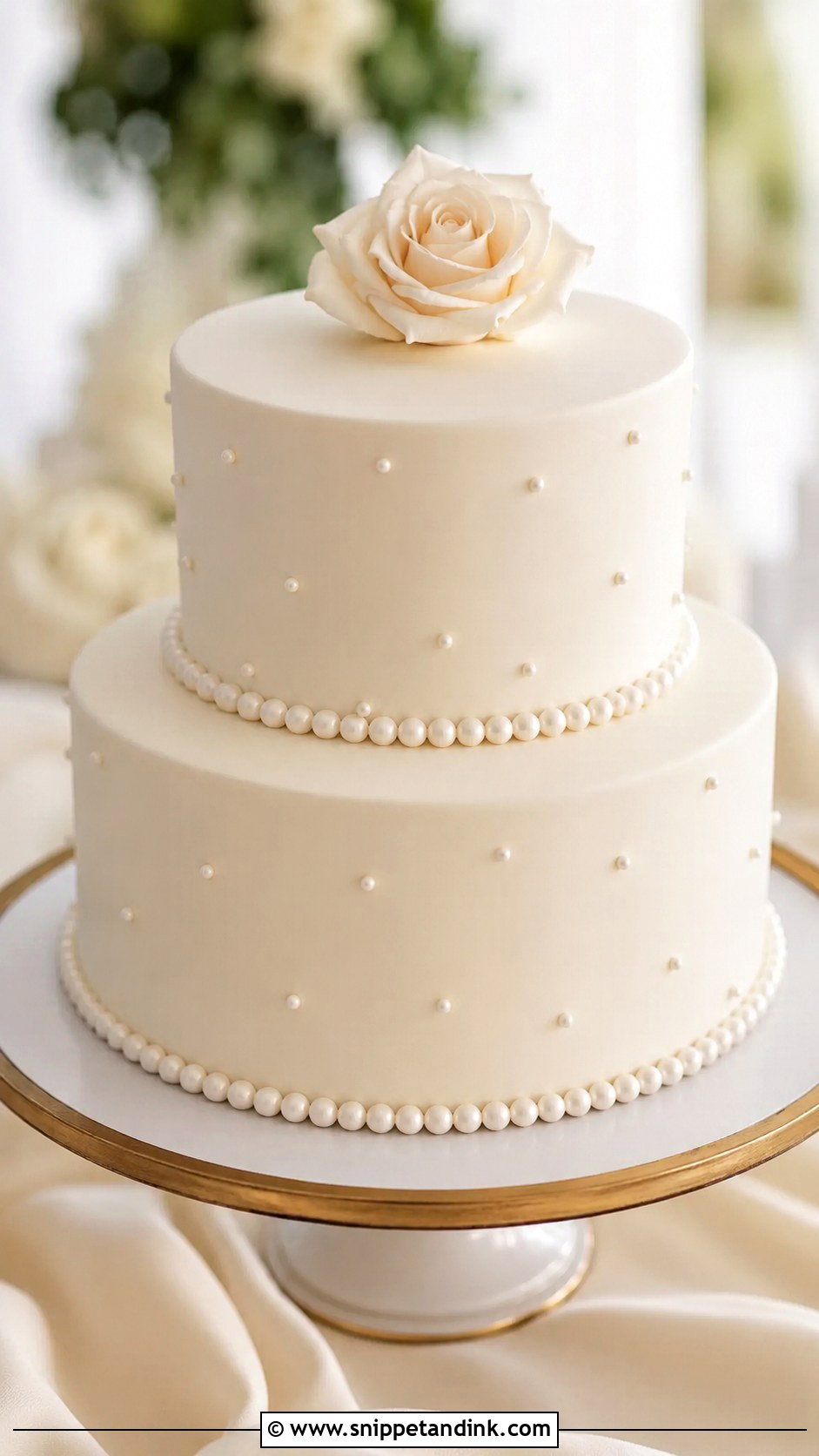 Small Two Tier Wedding Cake With Pearls - Snippet and Ink - 20 Simple Small Two Tier Wedding Cake Ideas