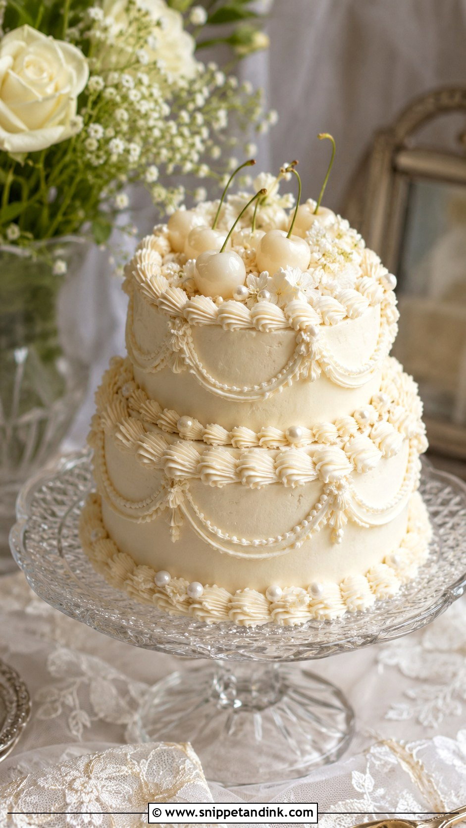 Small Two Tier Wedding Cake With Vintage Piping - Snippet and Ink - 20 Simple Small Two Tier Wedding Cake Ideas