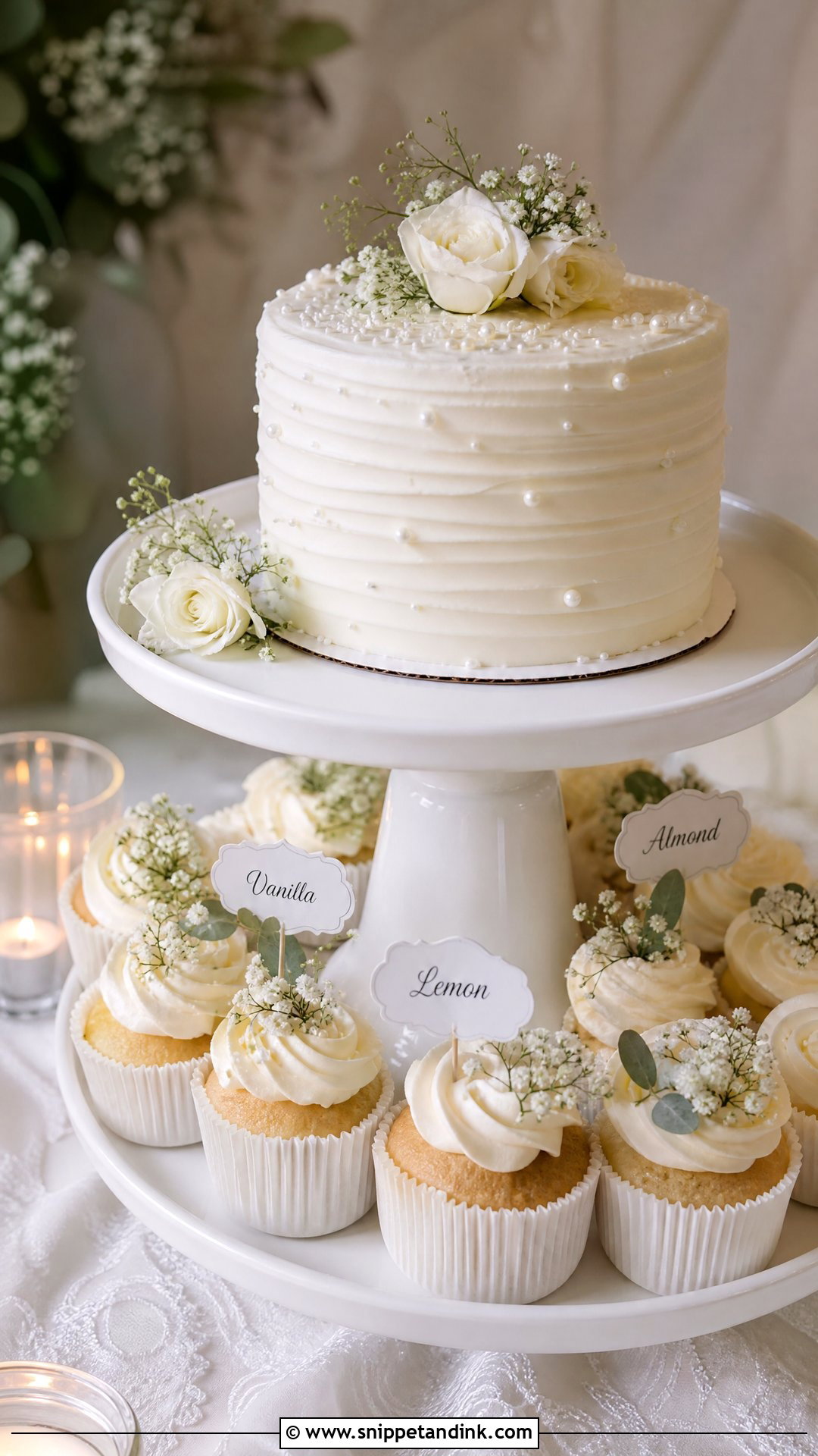 Small Wedding Cake With Cupcakes - Snippet and Ink - 20 Wedding Cakes with Cupcakes