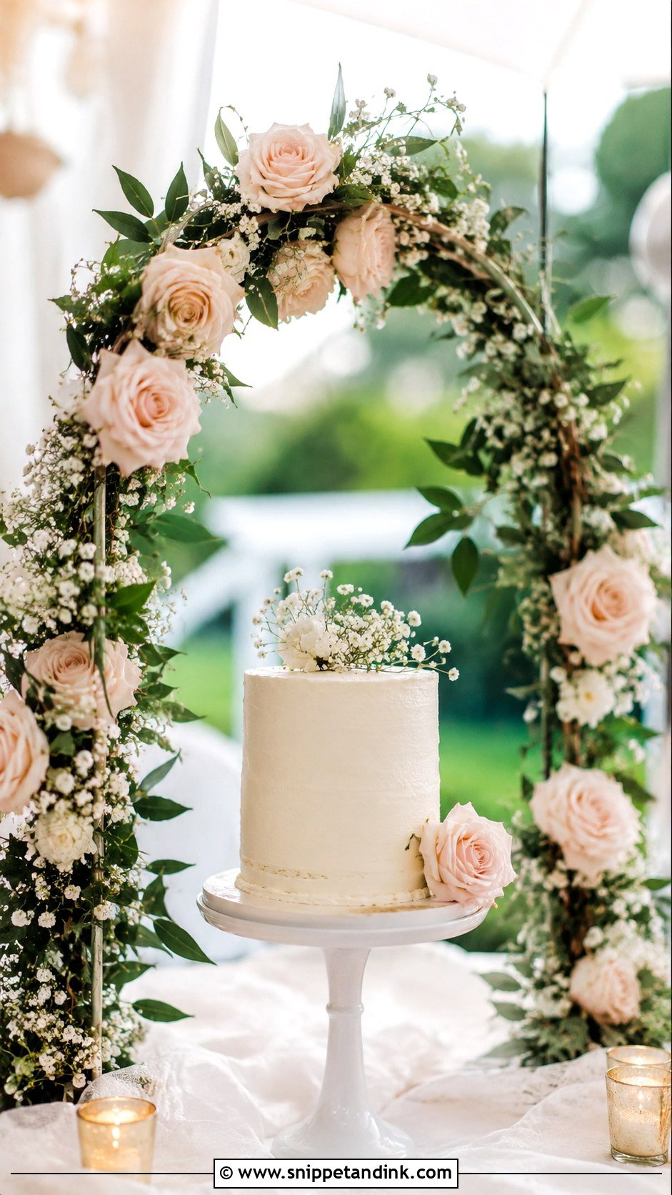 Small Wedding Cake With Floral Arch - Snippet and Ink - 30 Small Wedding Cake Display