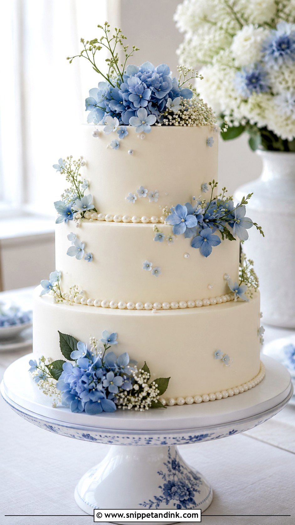 Small Wedding Cake With Flowers And Pearls - Snippet and Ink - 30 Wedding Cake Ideas with Flowers and Pearls