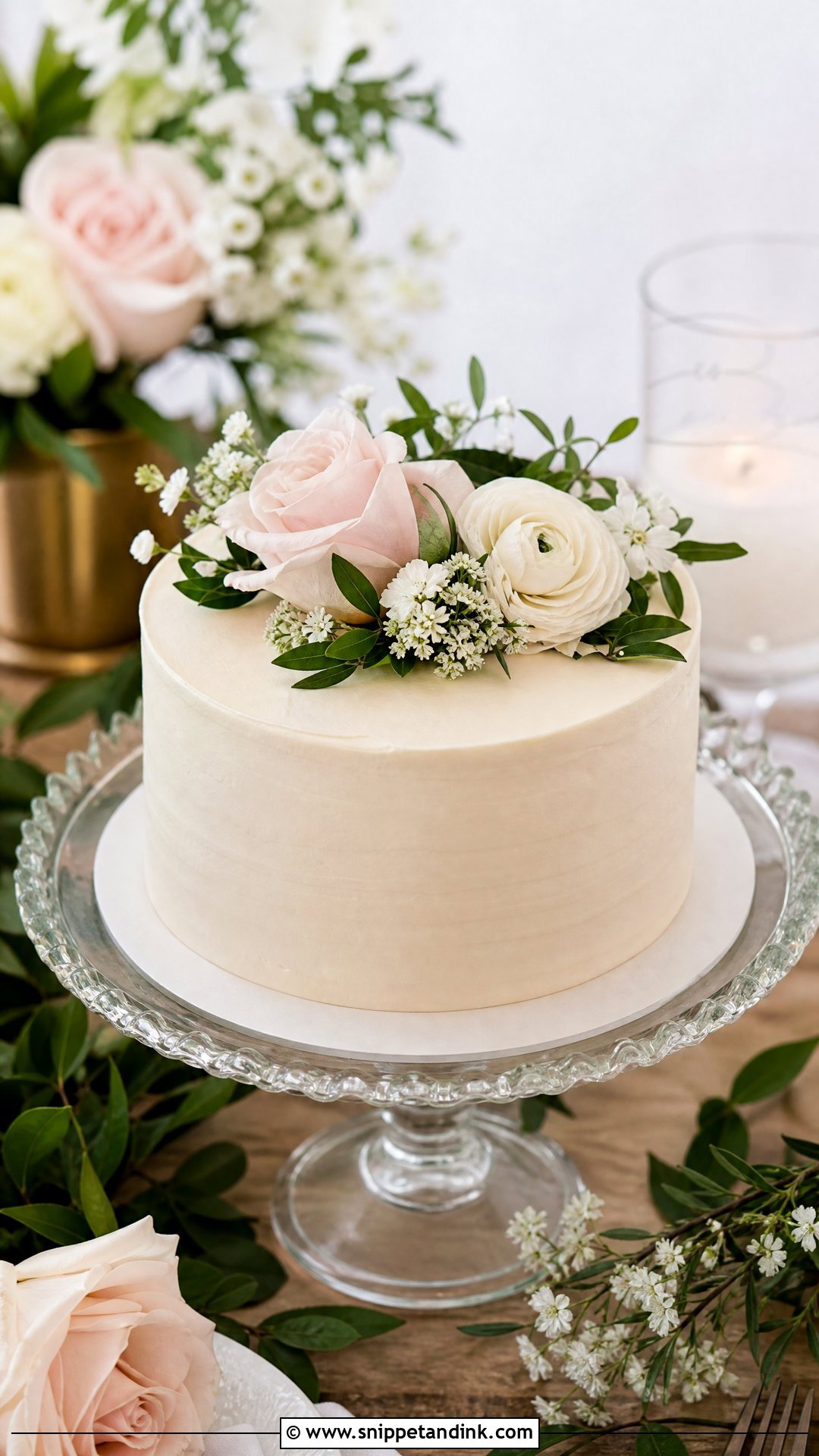 Small Wedding Cake With Fresh Flowers - Snippet and Ink - 20 Simple Small One Tier Wedding Cake Ideas