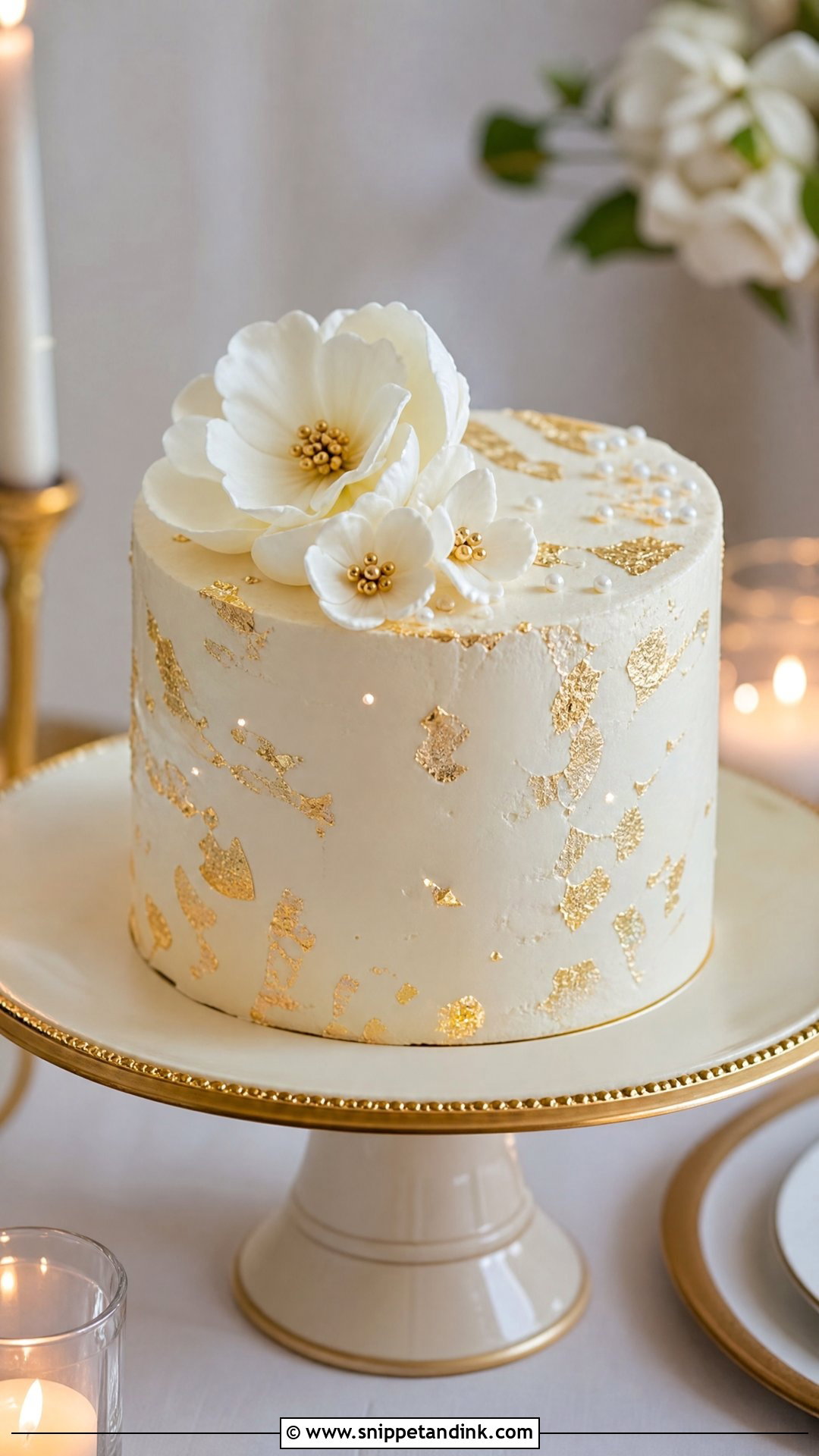Small Wedding Cake With Gold Leaf - Snippet and Ink - 20 Small Wedding Cake Ideas