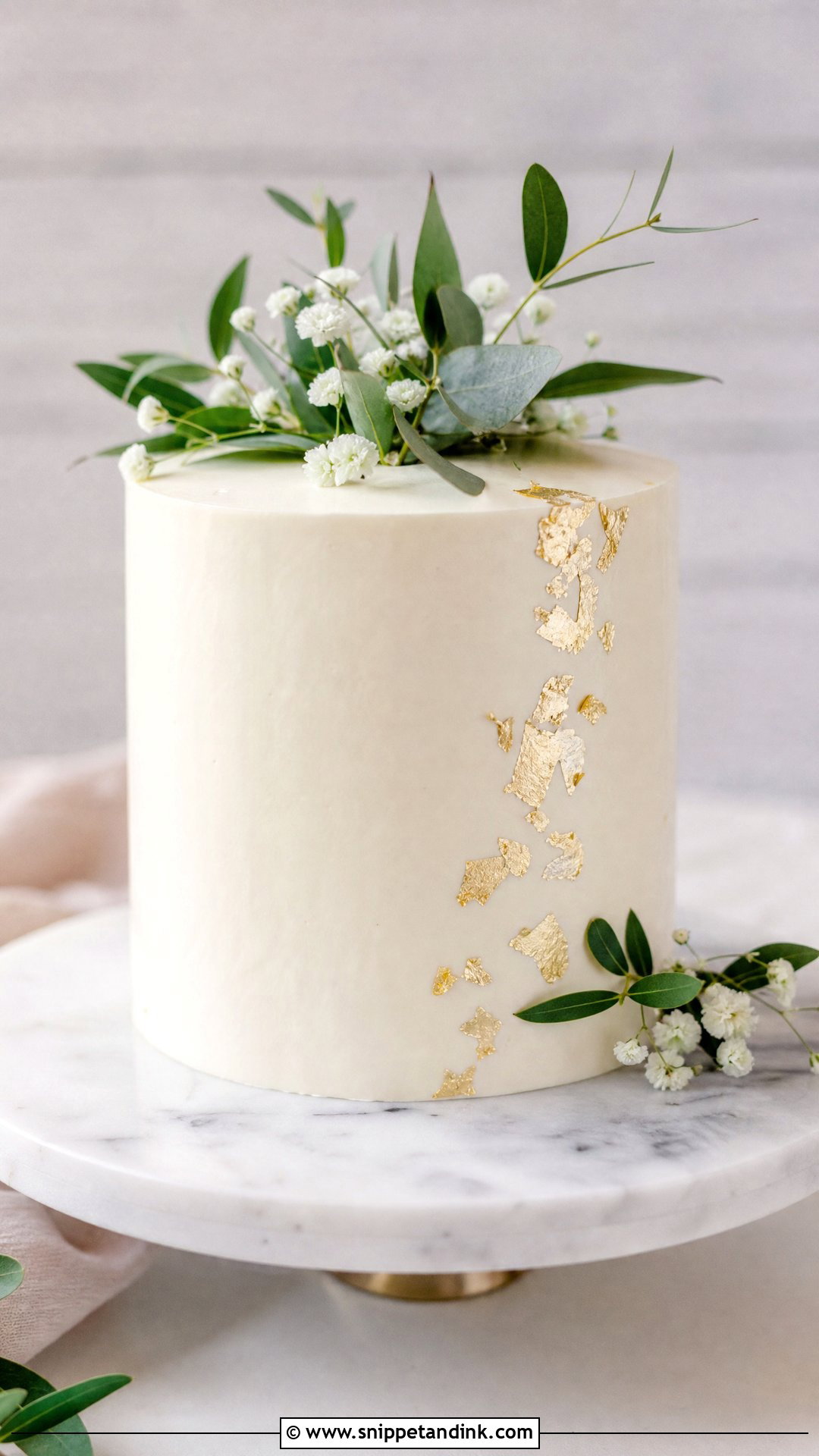 Small Wedding Cake With Gold Leaf - Snippet and Ink - 20 Simple Small One Tier Wedding Cake Ideas