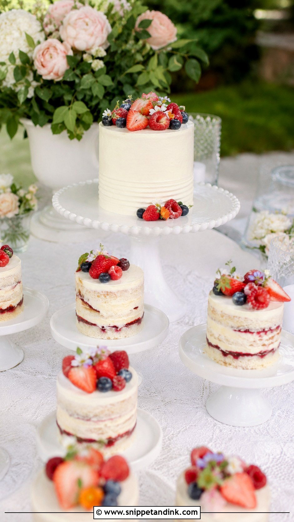 Small Wedding Cake With Mini Berry Cakes - Snippet and Ink - 25 Wedding Cake with Small Cakes