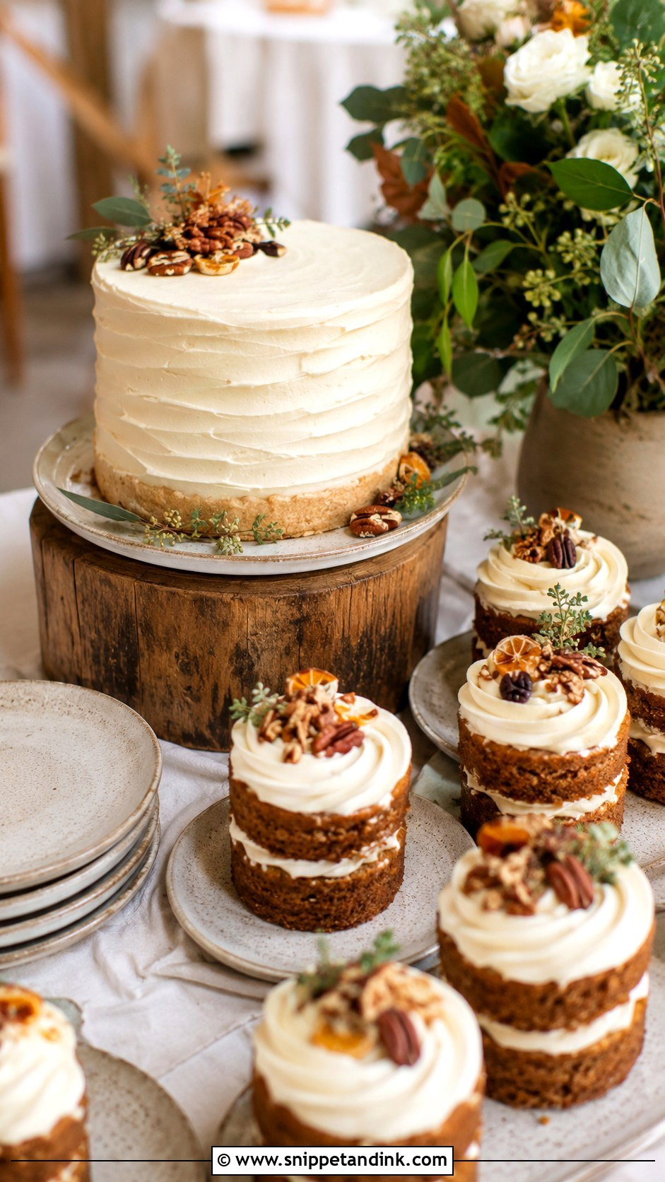 Small Wedding Cake With Mini Carrot Cakes - Snippet and Ink - 25 Wedding Cake with Small Cakes