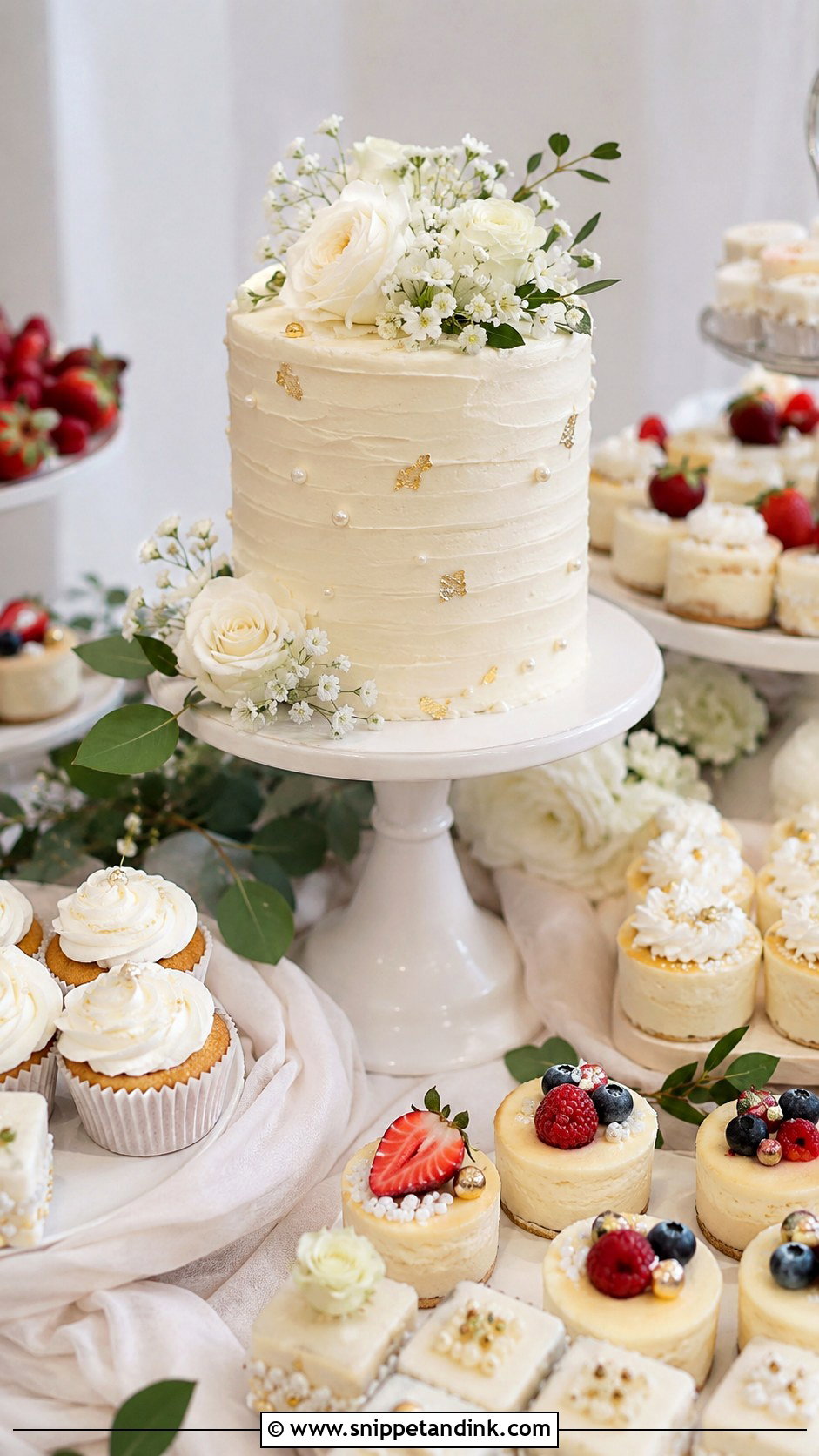 Small Wedding Cake With Mini Dessert Table - Snippet and Ink - 25 Wedding Cake with Small Cakes