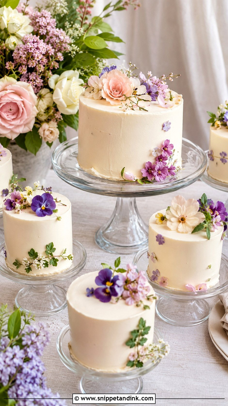 Small Wedding Cake With Mini Floral Cakes - Snippet and Ink - 25 Wedding Cake with Small Cakes