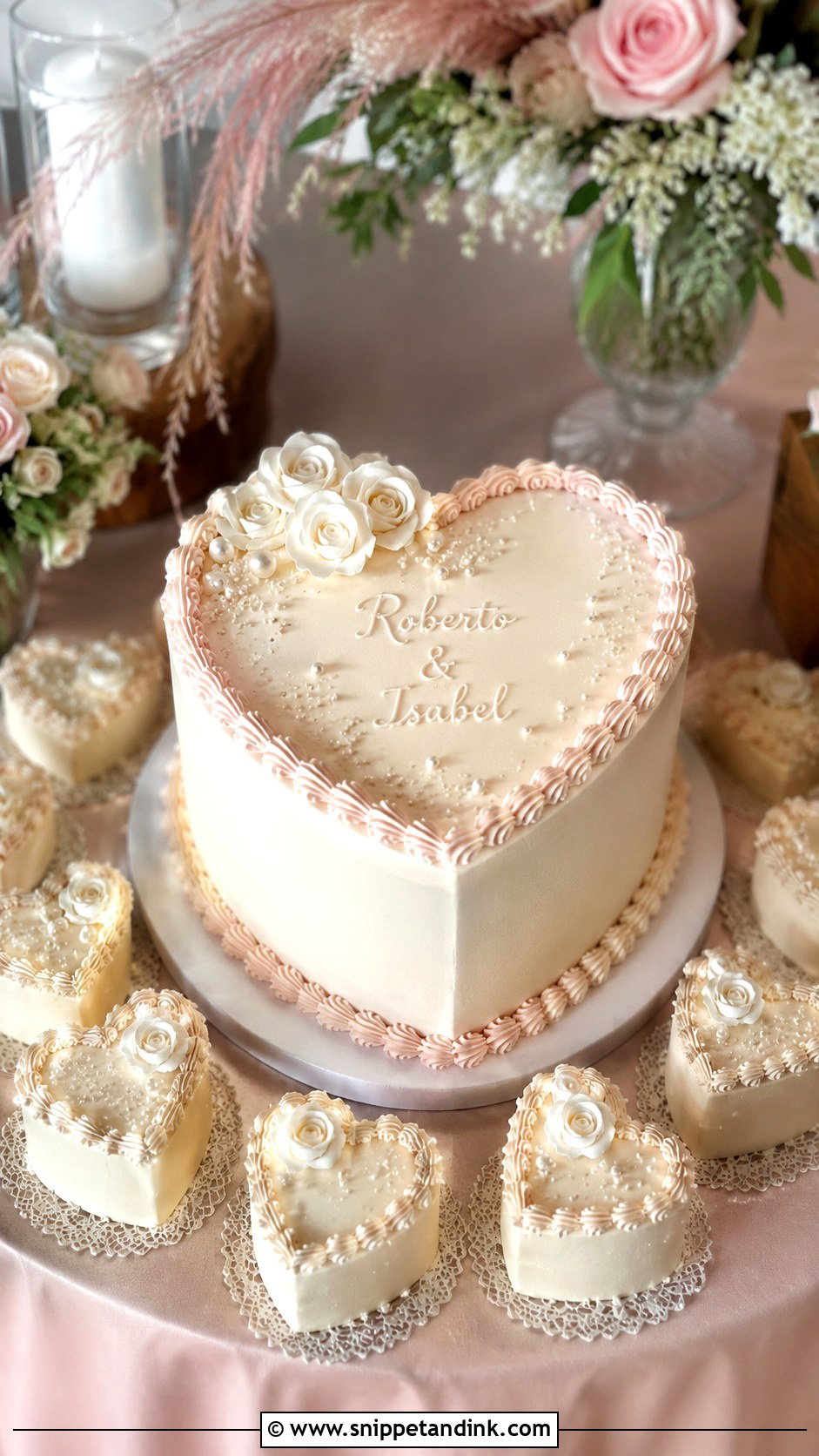 Small Wedding Cake With Mini Heart Cakes - Snippet and Ink - 25 Wedding Cake with Small Cakes