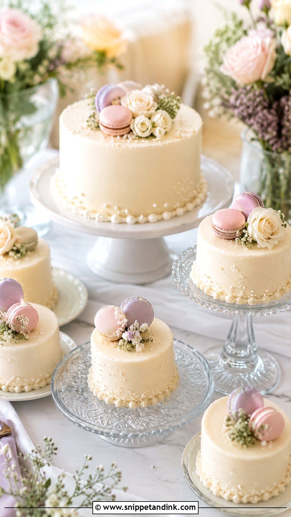 Small Wedding Cake With Mini Macaron Cakes - Snippet and Ink - 25 Wedding Cake with Small Cakes