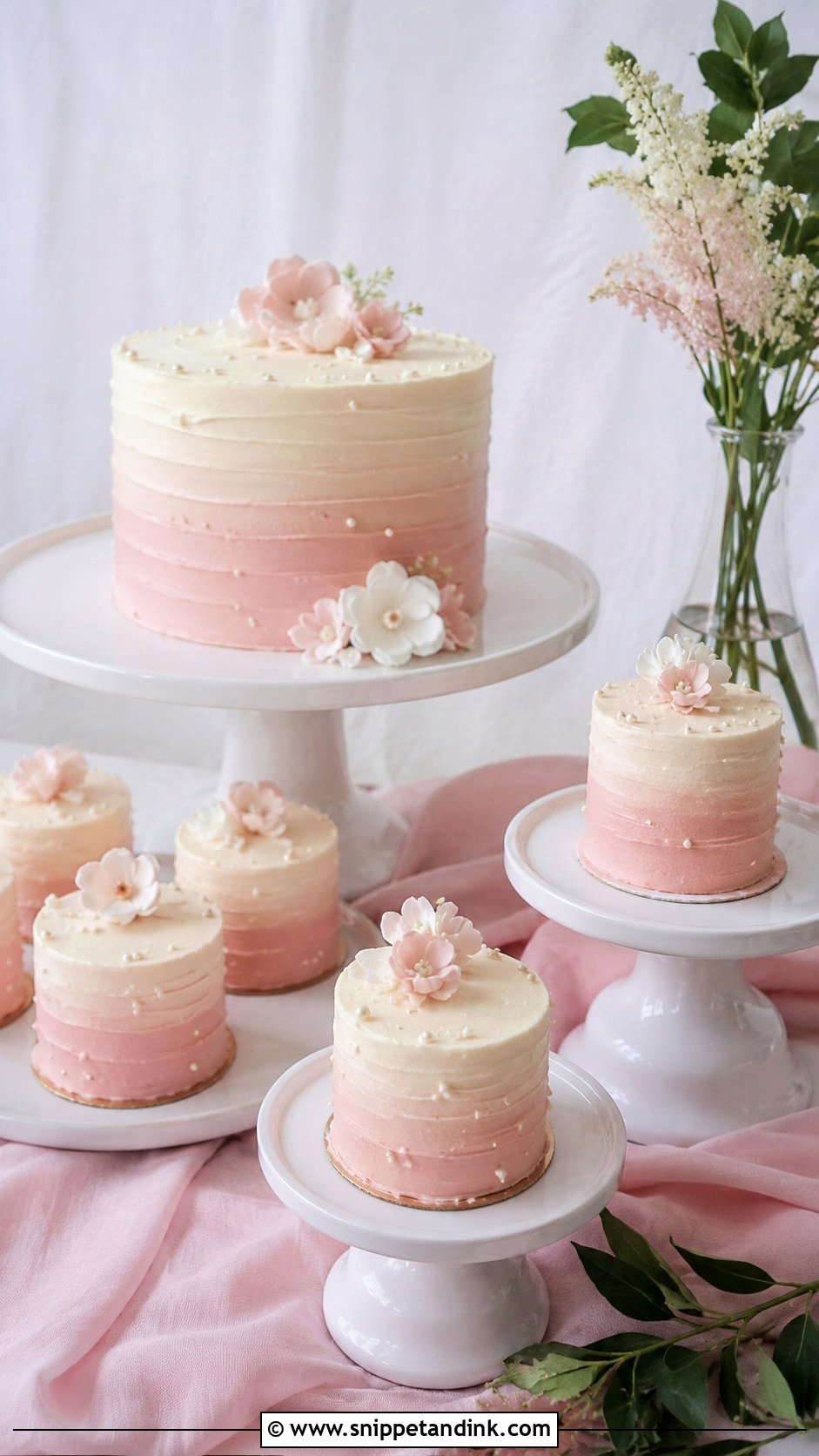 Small Wedding Cake With Mini Ombre Cakes - Snippet and Ink - 25 Wedding Cake with Small Cakes