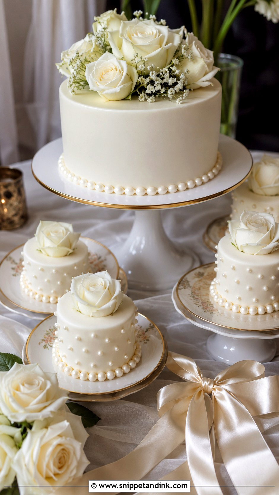 Small Wedding Cake With Mini Pearl Cakes - Snippet and Ink - 25 Wedding Cake with Small Cakes