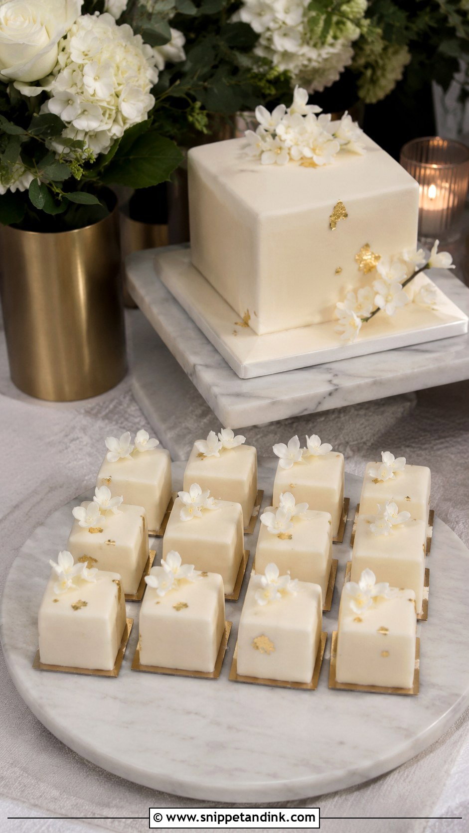 Small Wedding Cake With Mini Square Cakes - Snippet and Ink - 25 Wedding Cake with Small Cakes