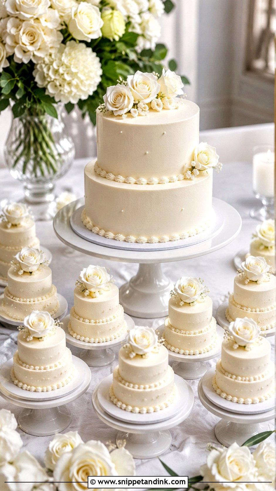 Small Wedding Cake With Mini Two Tier Cakes - Snippet and Ink - 25 Wedding Cake with Small Cakes