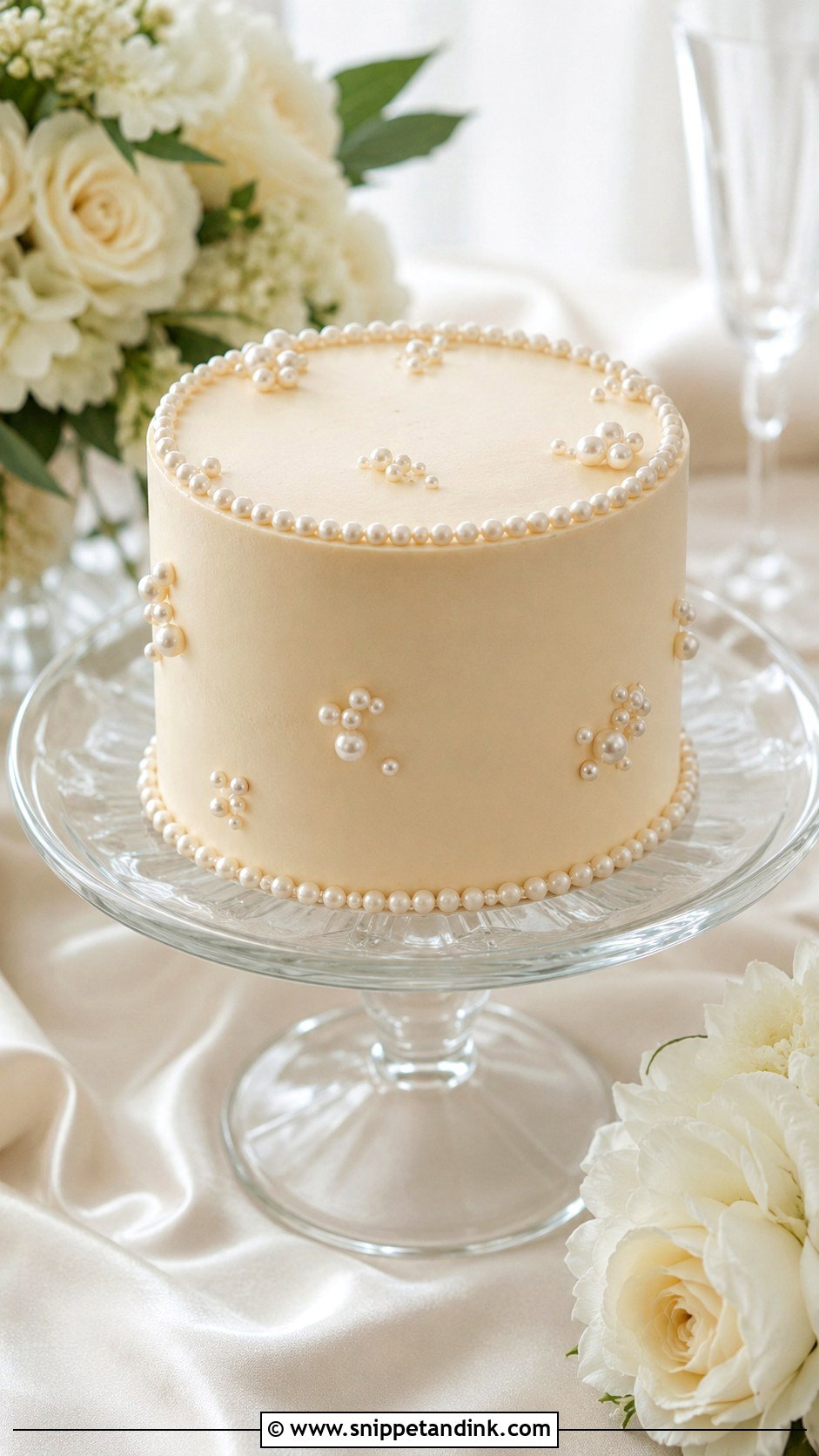 Small Wedding Cake With Pearl Details - Snippet and Ink - 30 Small Wedding Cake Display