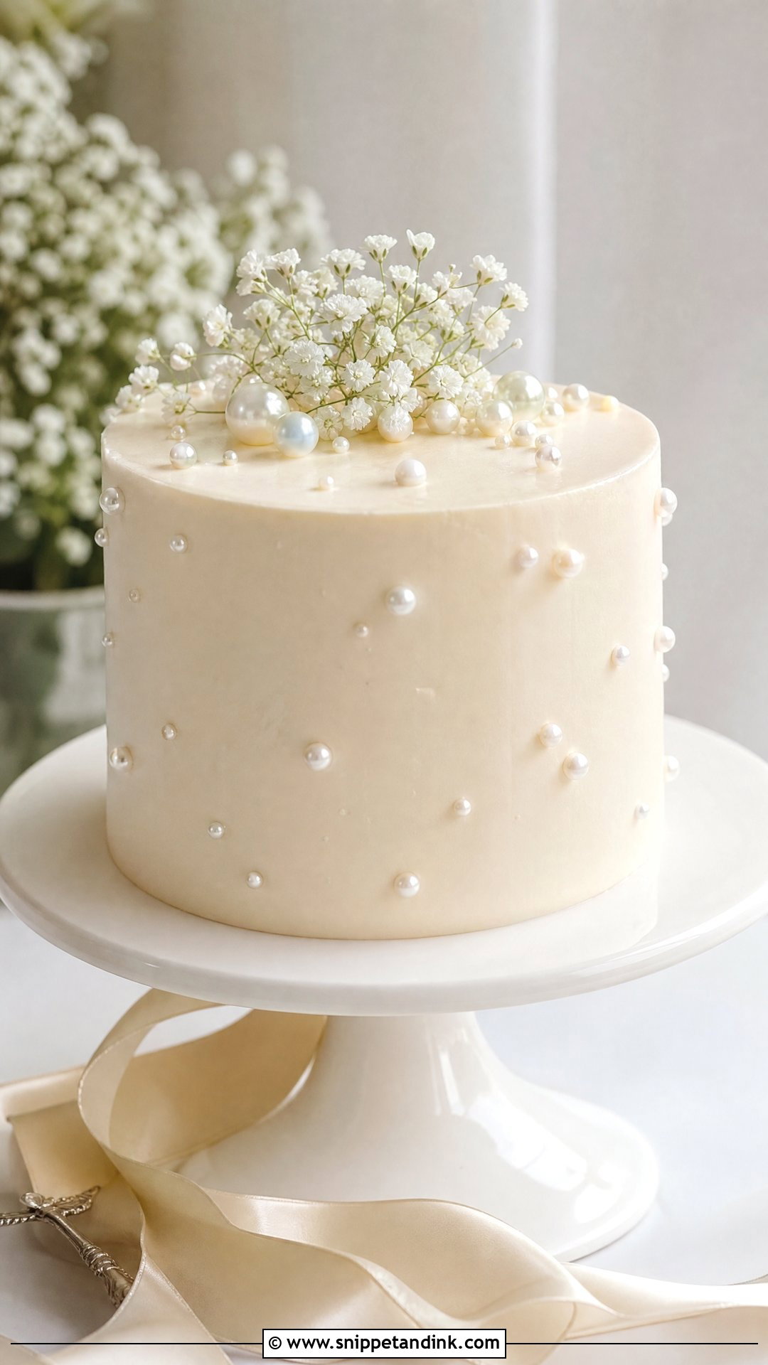 Small Wedding Cake With Pearls - Snippet and Ink - 20 Simple Small One Tier Wedding Cake Ideas