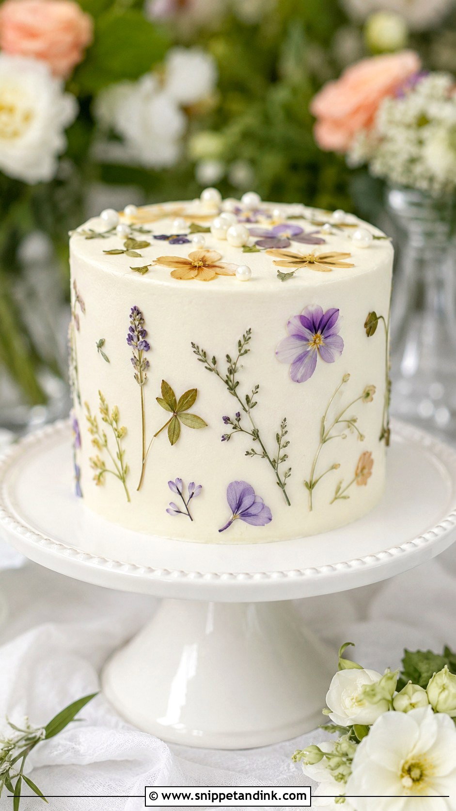 Small Wedding Cake With Pressed Flowers - Snippet and Ink - 30 Small Wedding Cake Display