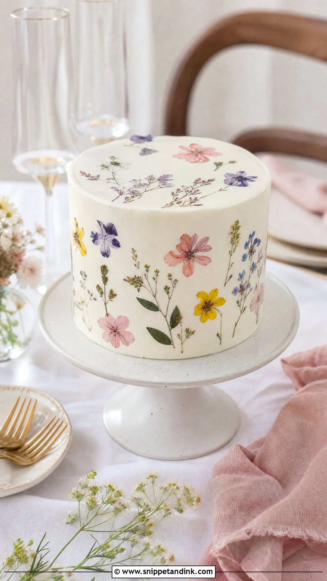 Small Wedding Cake With Pressed Flowers - Snippet and Ink - 30 Small Wedding Cakes