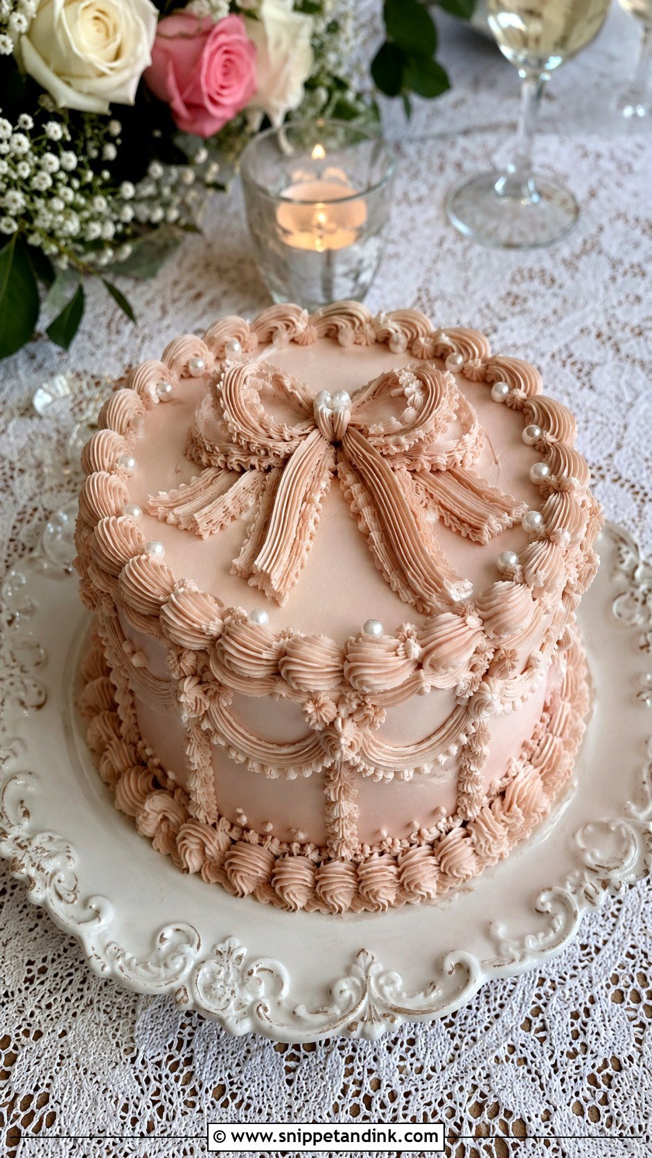 Small Wedding Cake With Vintage Piping - Snippet and Ink - 30 Small Wedding Cake Display