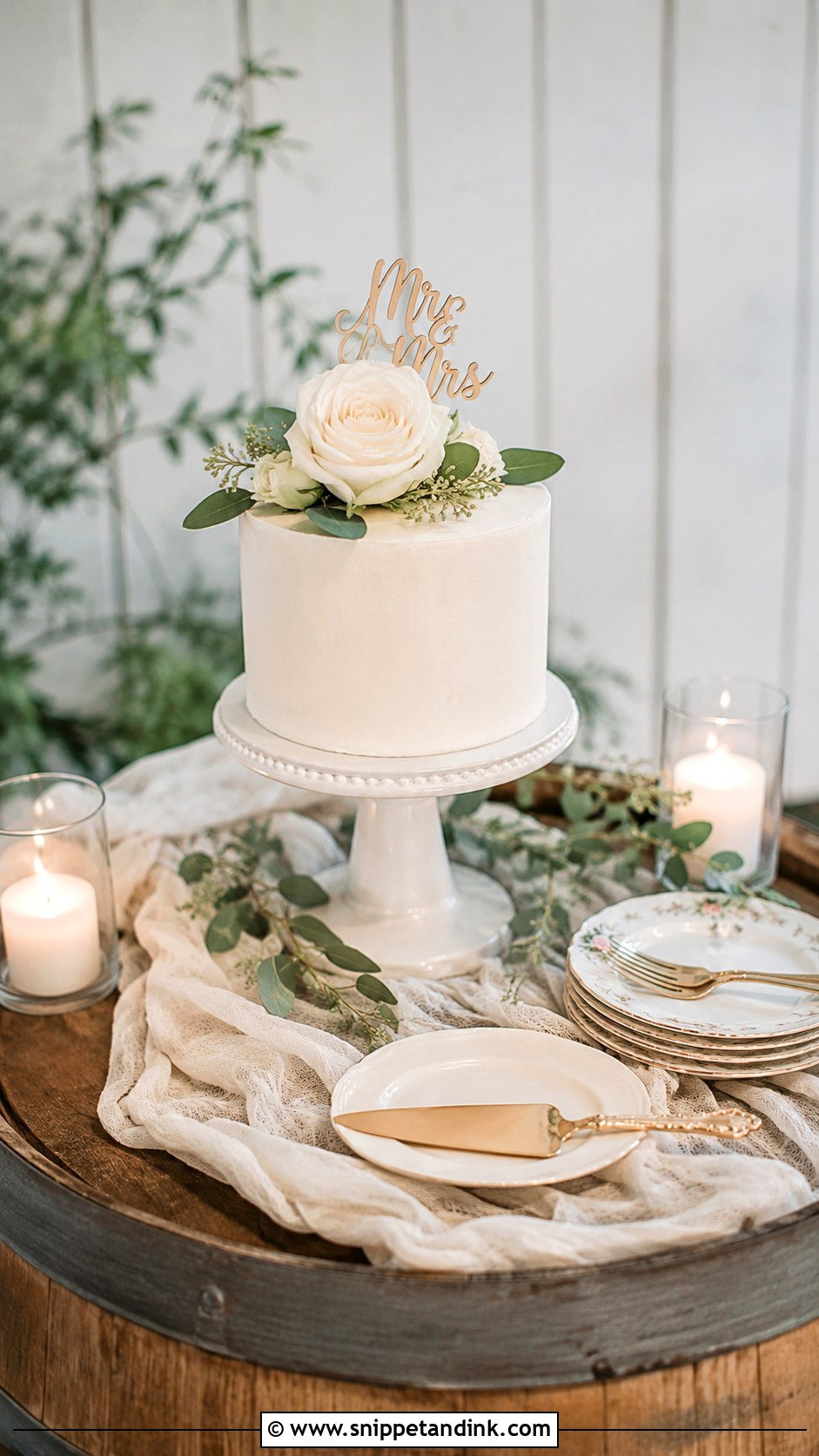 Small Wedding Cake on Barrel - Snippet and Ink - 20 Wedding Cake Ideas on Barrel