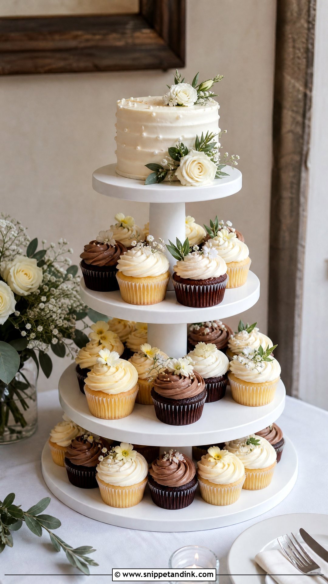 Small Wedding Cupcake Tower - Snippet and Ink - 20 Wedding Cupcake Tower Ideas