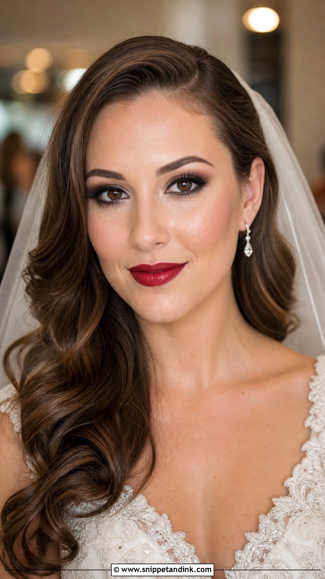 Smokey Eye Bridal Makeup With Red Lipstick - Snippet and Ink - 20 Bride Red Lipstick Ideas