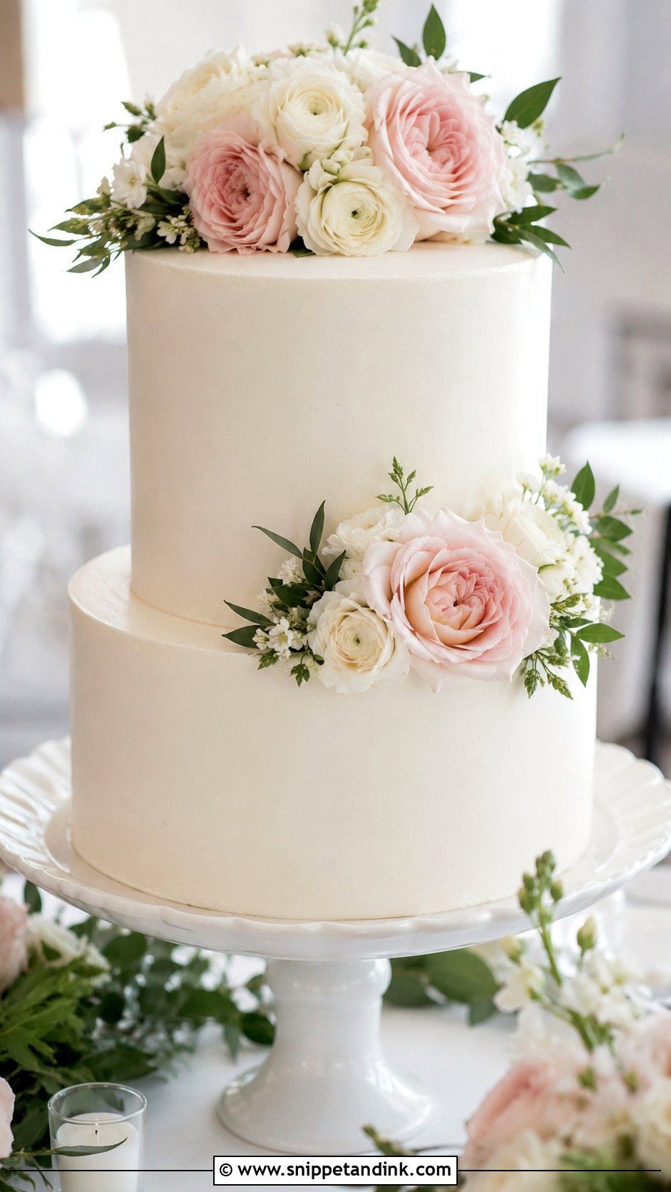 Smooth Buttercream Wedding Cake With Fresh Flowers - Snippet and Ink - 20 Simple Buttercream Wedding Cake Designs