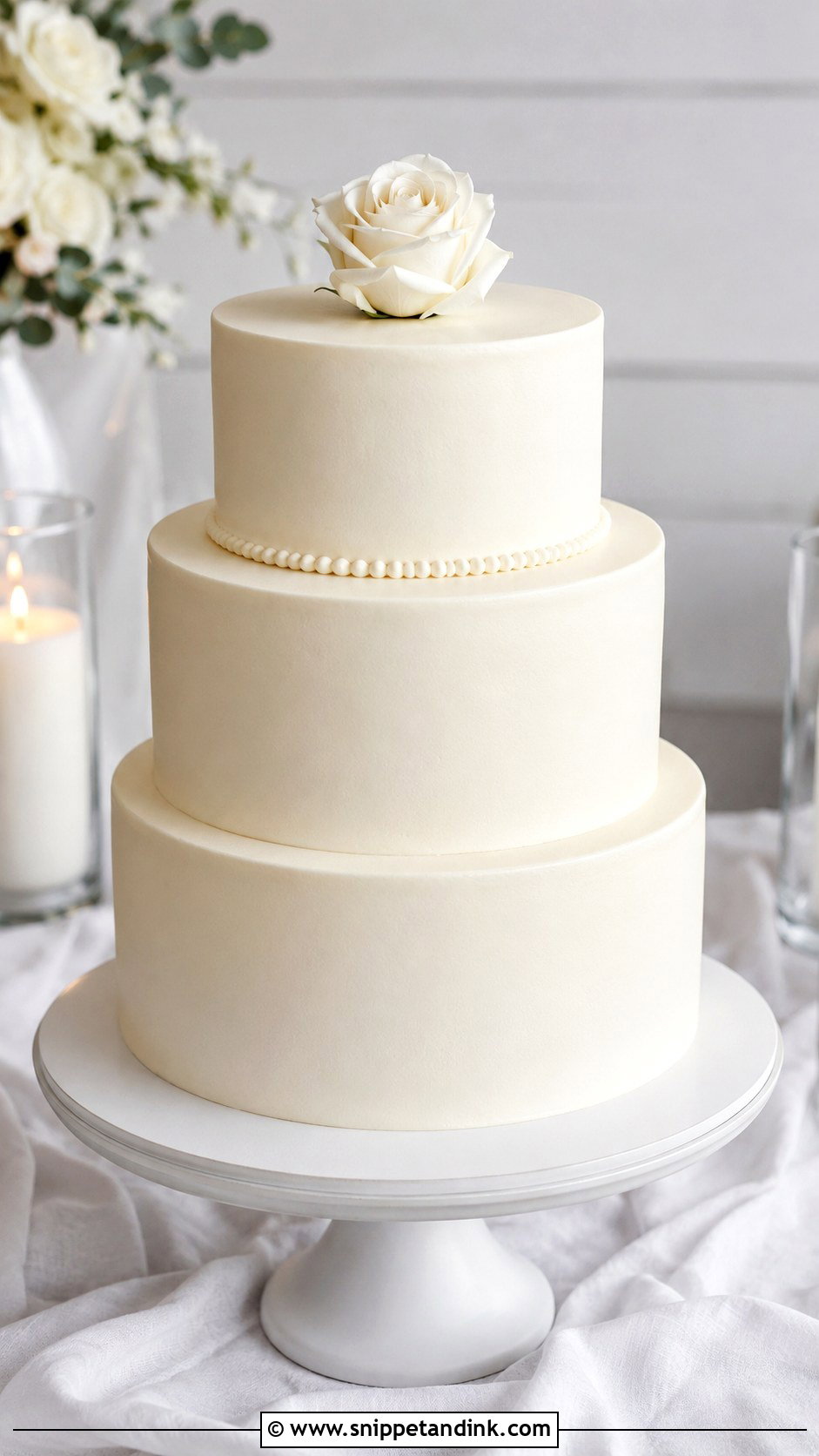 Smooth Buttercream White Wedding Cake - Snippet and Ink - 20 Minimal White Wedding Cake Ideas