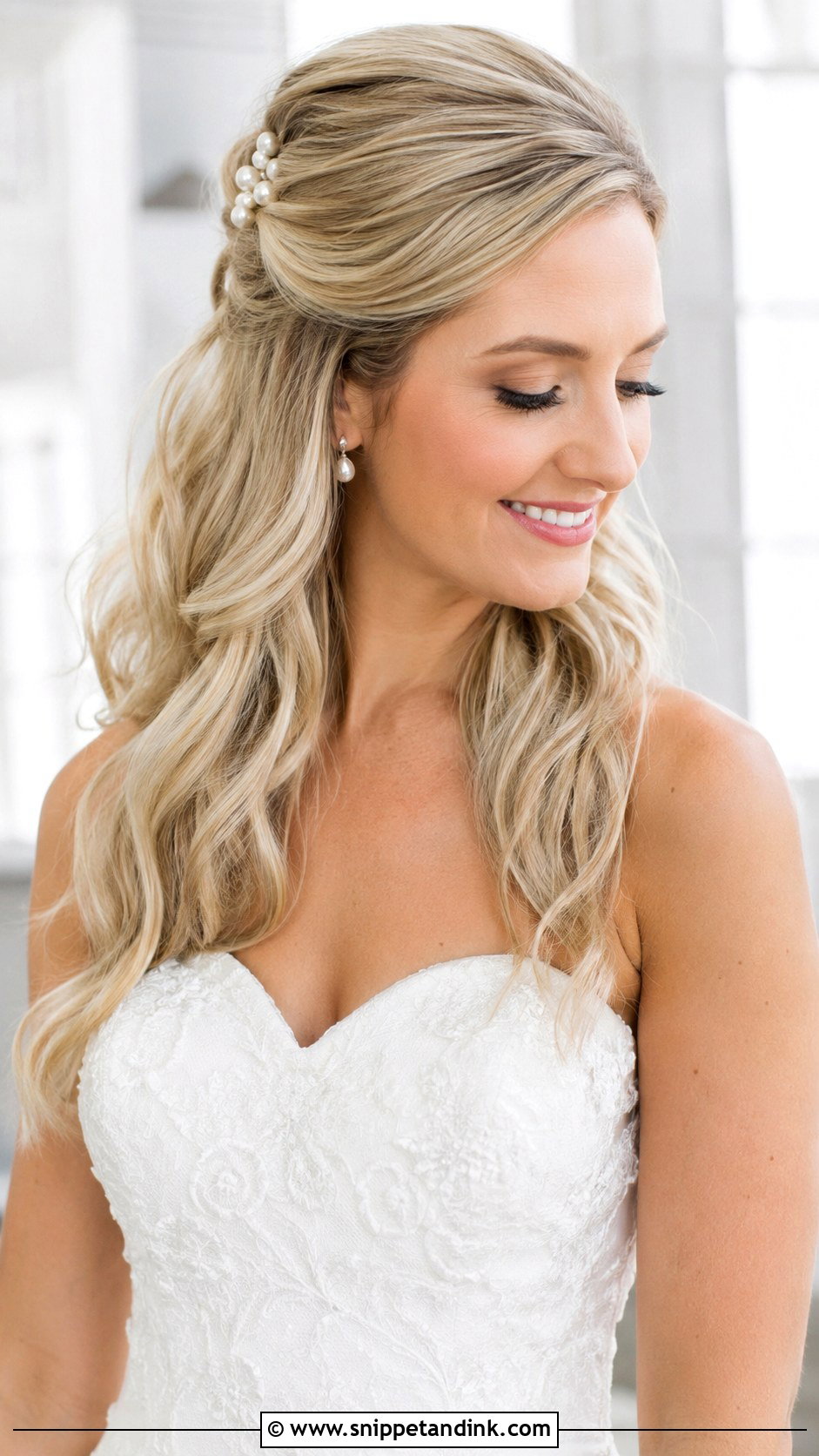 Smooth Half Up Wedding Hair - Snippet and Ink - 20 Clean Wedding Hair Ideas