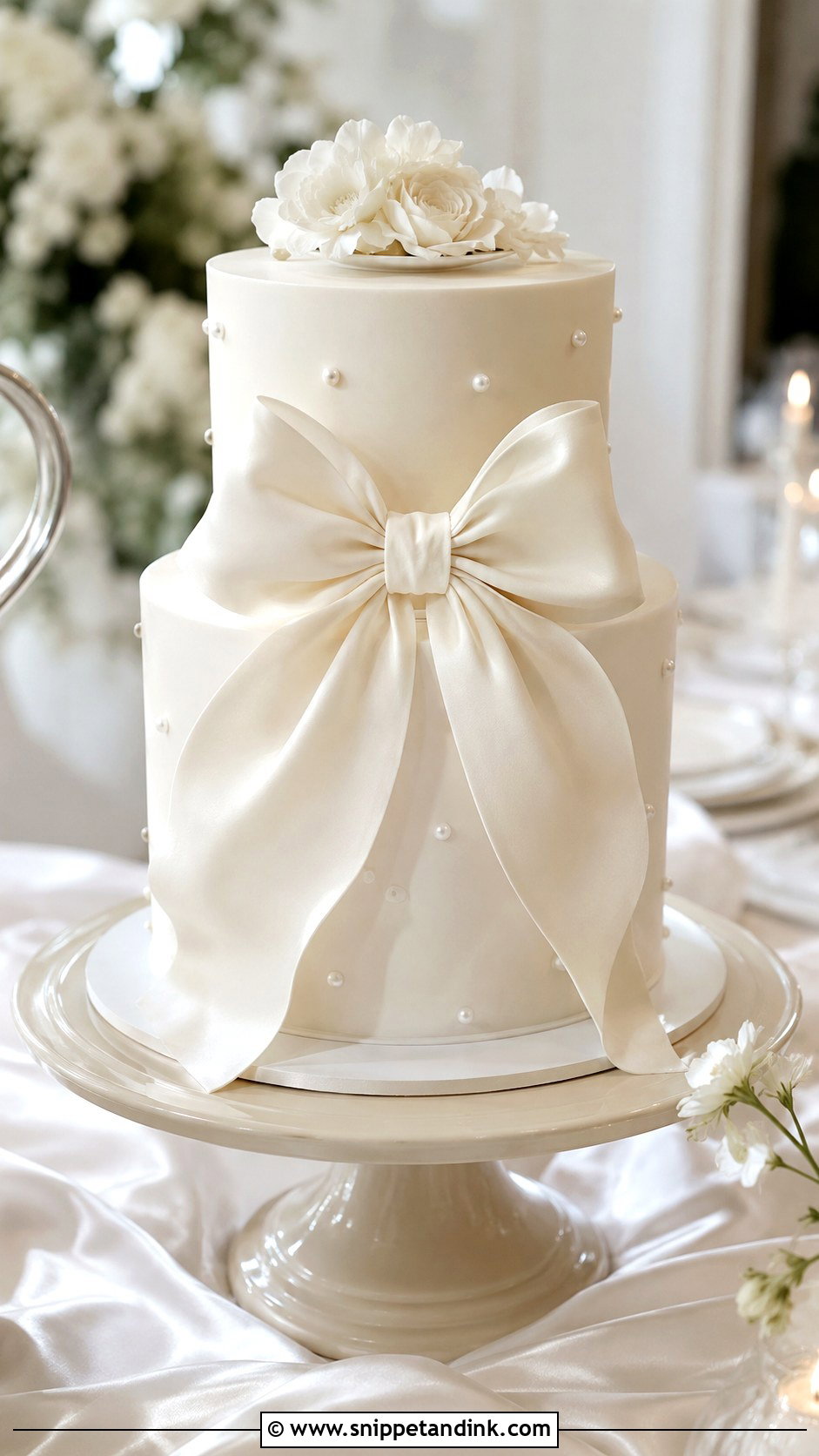 Smooth Wedding Cake With Bow - Snippet and Ink - 20 Smooth Wedding Cake Ideas
