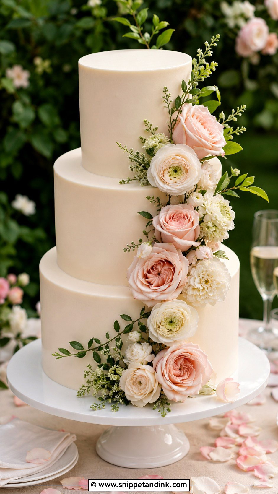 Smooth Wedding Cake With Fresh Flowers - Snippet and Ink - 20 Smooth Wedding Cake Ideas
