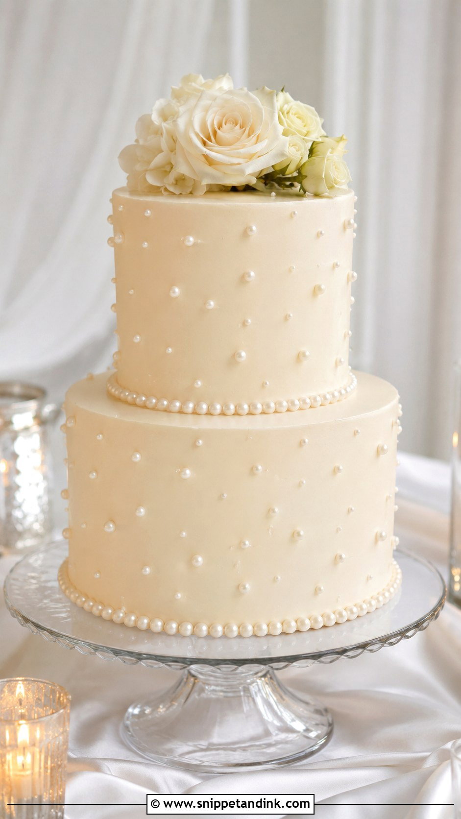 Smooth Wedding Cake With Pearls - Snippet and Ink - 20 Smooth Wedding Cake Ideas