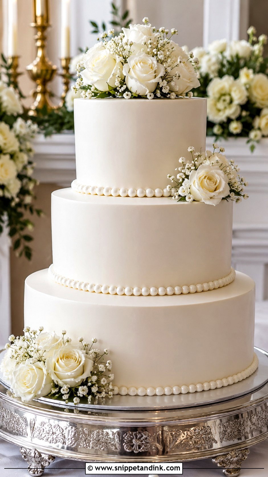 Smooth Wedding Cake With Piped Border - Snippet and Ink - 20 Smooth Wedding Cake Ideas