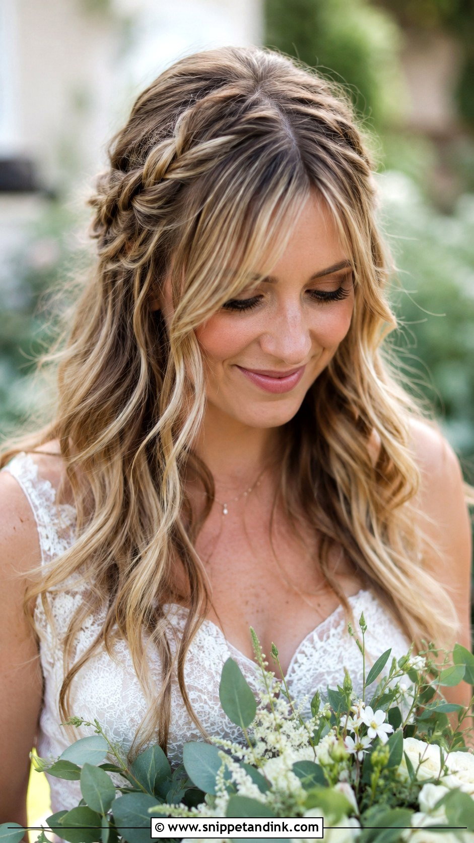 Soft Bangs With Boho Braided Half Up - Snippet and Ink - 25 Wedding Hair Bangs Ideas
