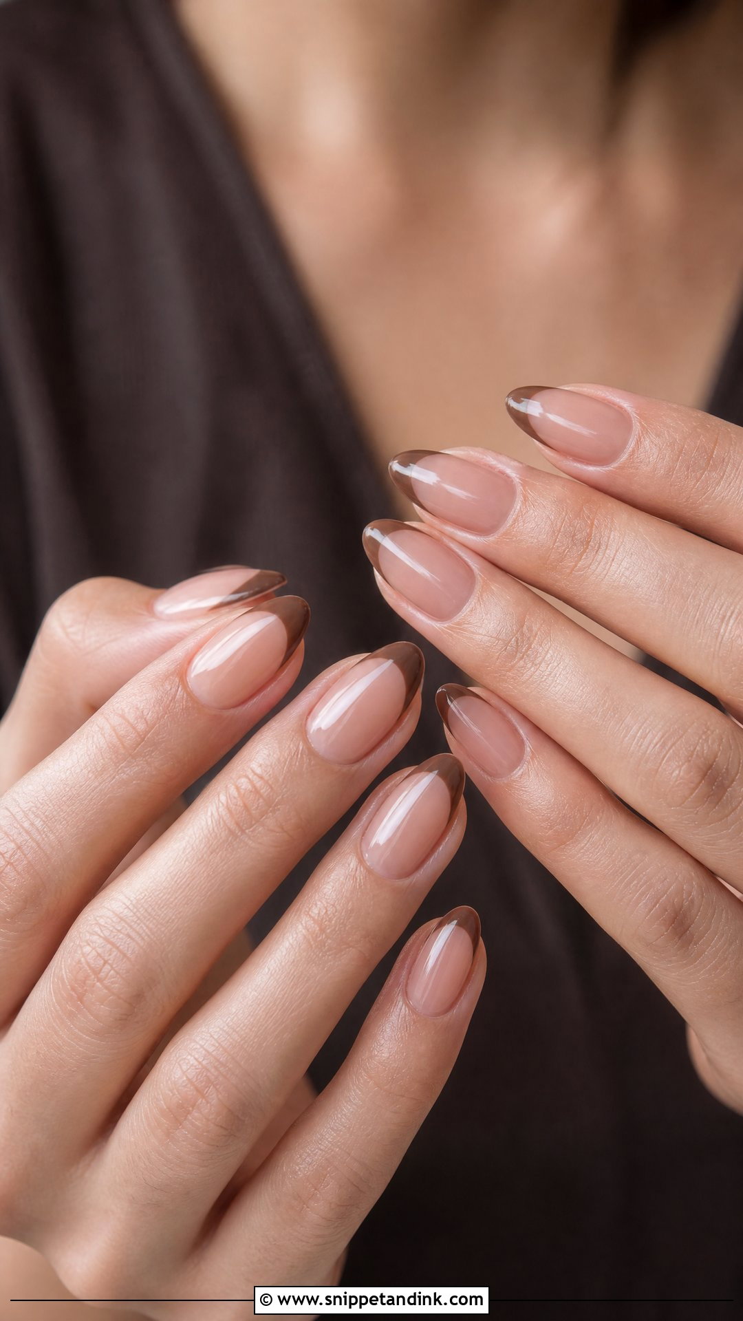 Soft Brown French Tip Bridesmaid Nails - Snippet and Ink - 25 Fall Bridesmaid Wedding Nails
