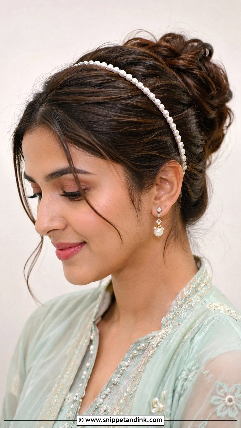 Soft Bun With Pearl Headband - Snippet and Ink - 20 Desi Bridal Hair Ideas