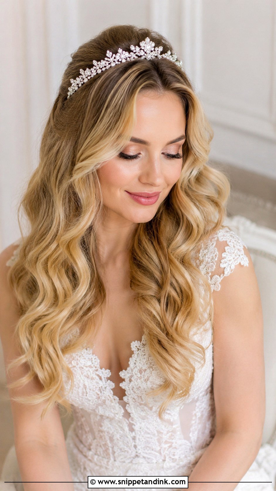 Soft Cascading Waves With Tiara - Snippet and Ink - 20 Bridal Hair with Tiara Ideas